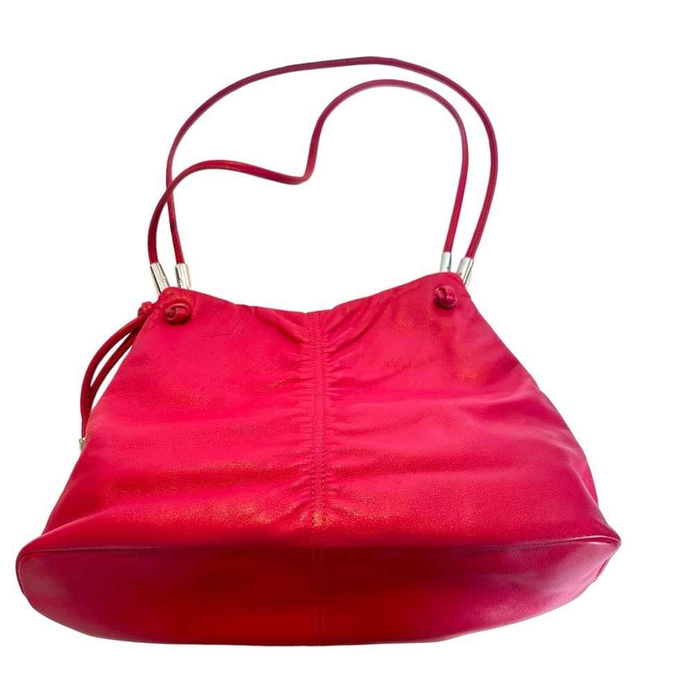 Etienne Aigner Shoulder Bag Medium Hot Pink Leather Ruched Silver Tone Hardware - Picture 5 of 8